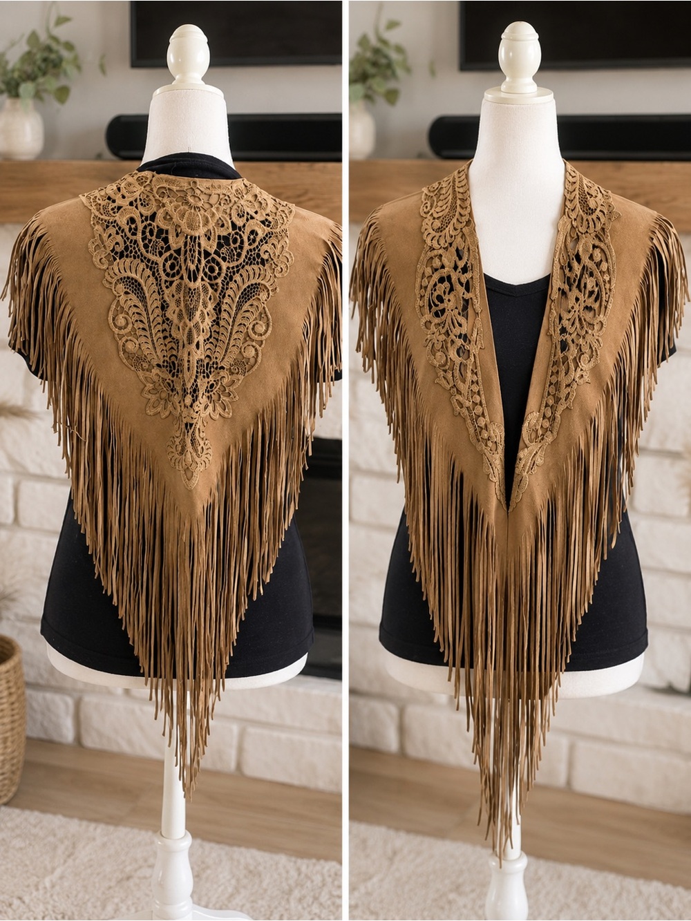 Vintage Statement Peice Pat  Dahnke Genuine Leather Tan Western Fringe Vest - Picture 3 of 5